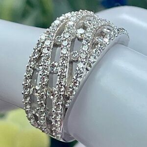 1.65CT White Sapphire Silver Ring. Size 6